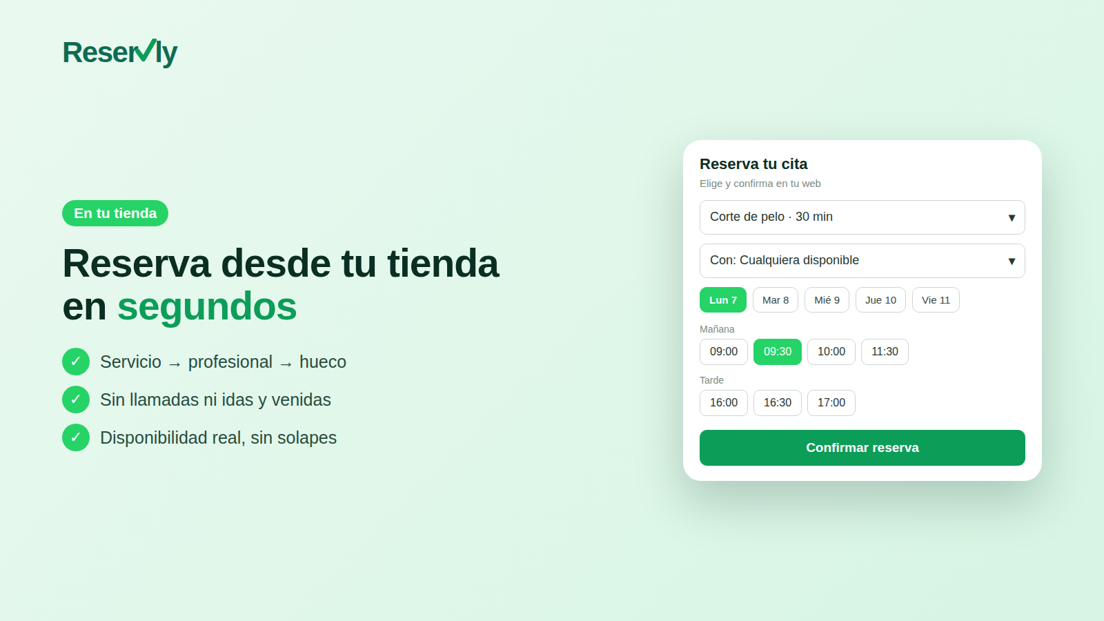 Reserva desde el escaparate